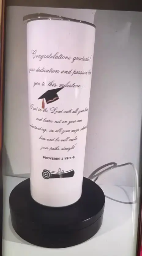 Personalised graduation tumbler with a congratulatory message
