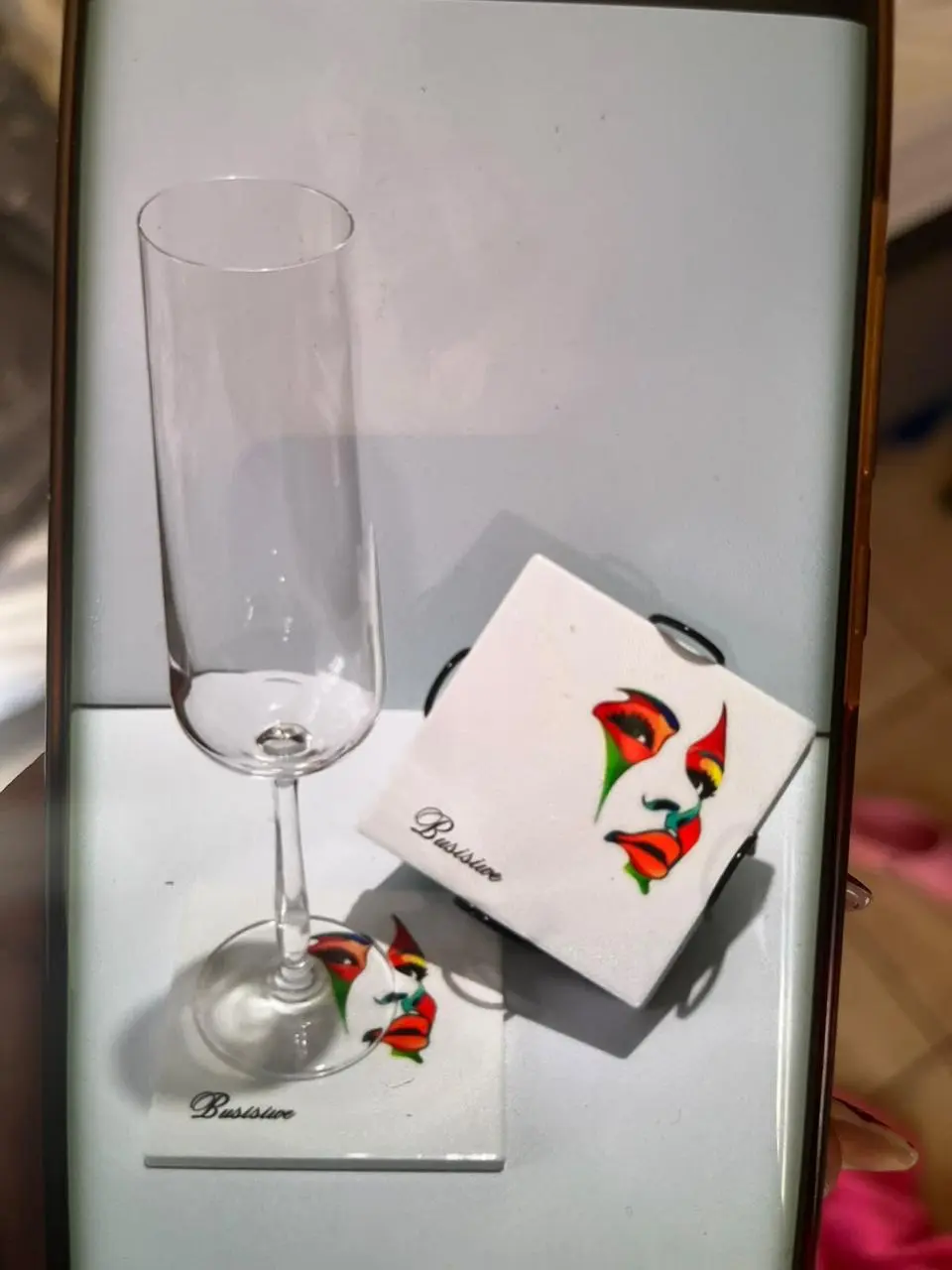 Gift set with a tall glass and matching personalised floral pieces